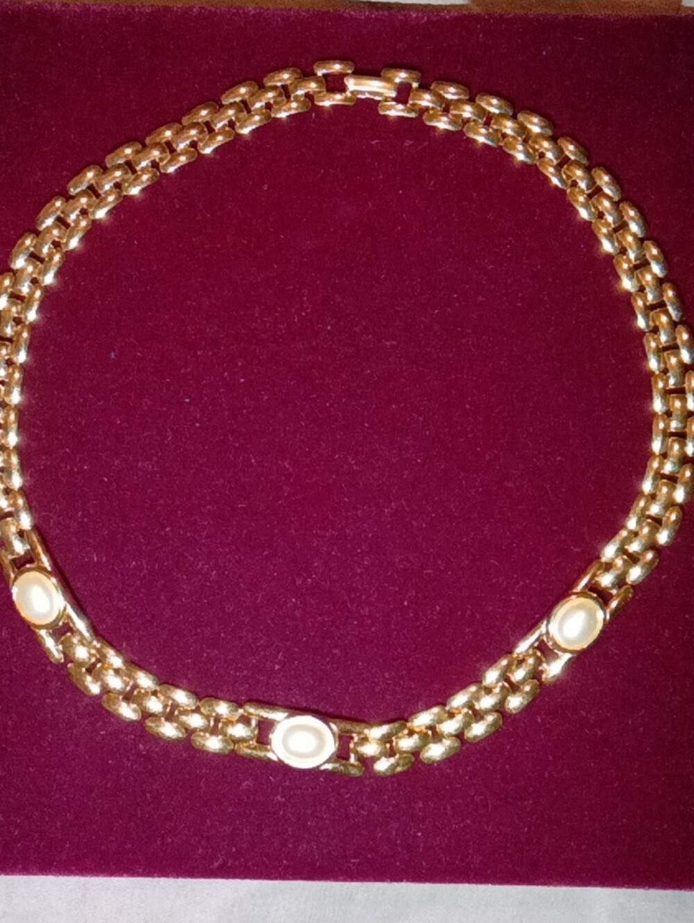 Gold-Tone Chain Necklace with White Accent Discs